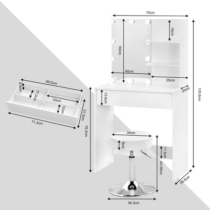 Luna Make-up Table with Chair & LED Mirror