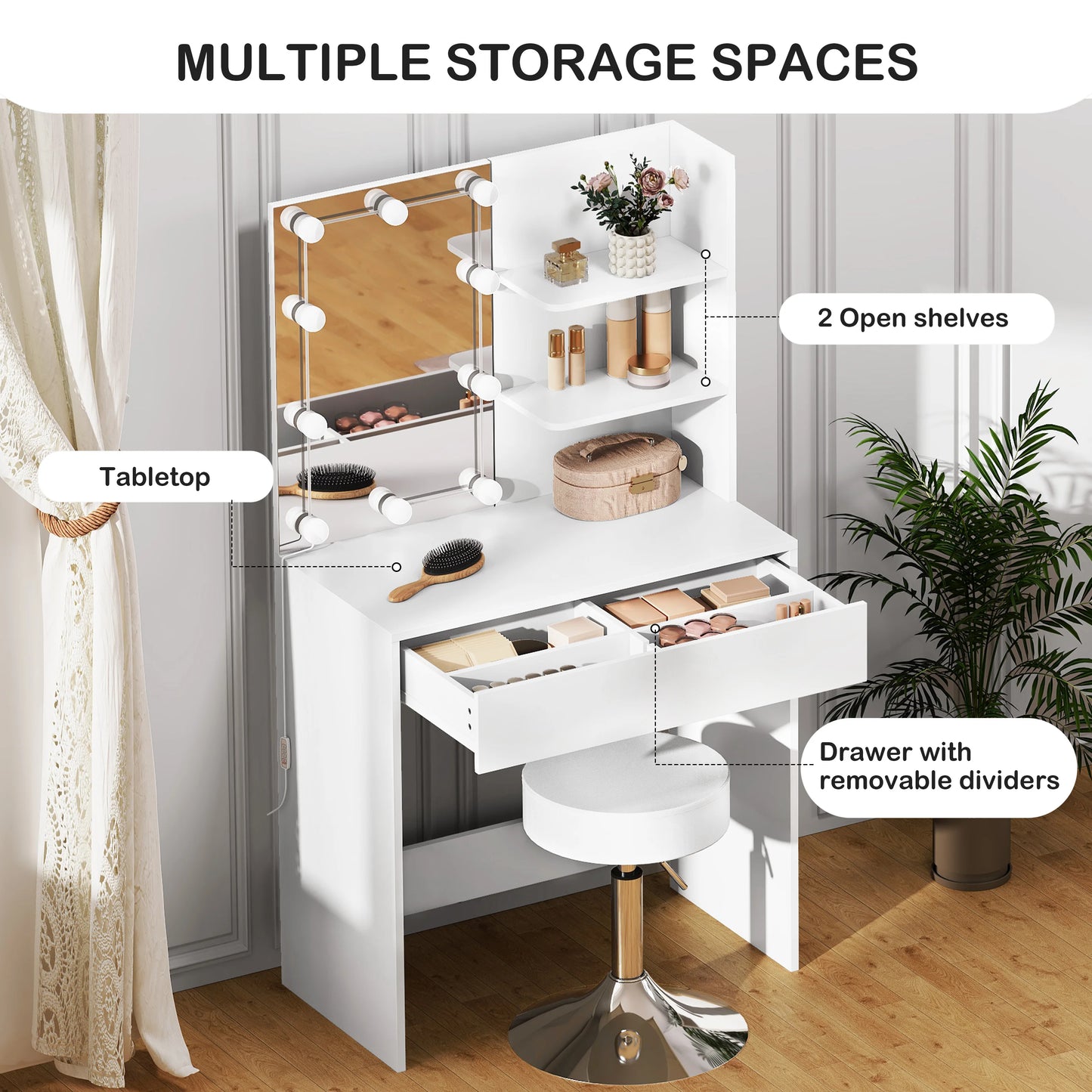 Luna Make-up Table with Chair & LED Mirror