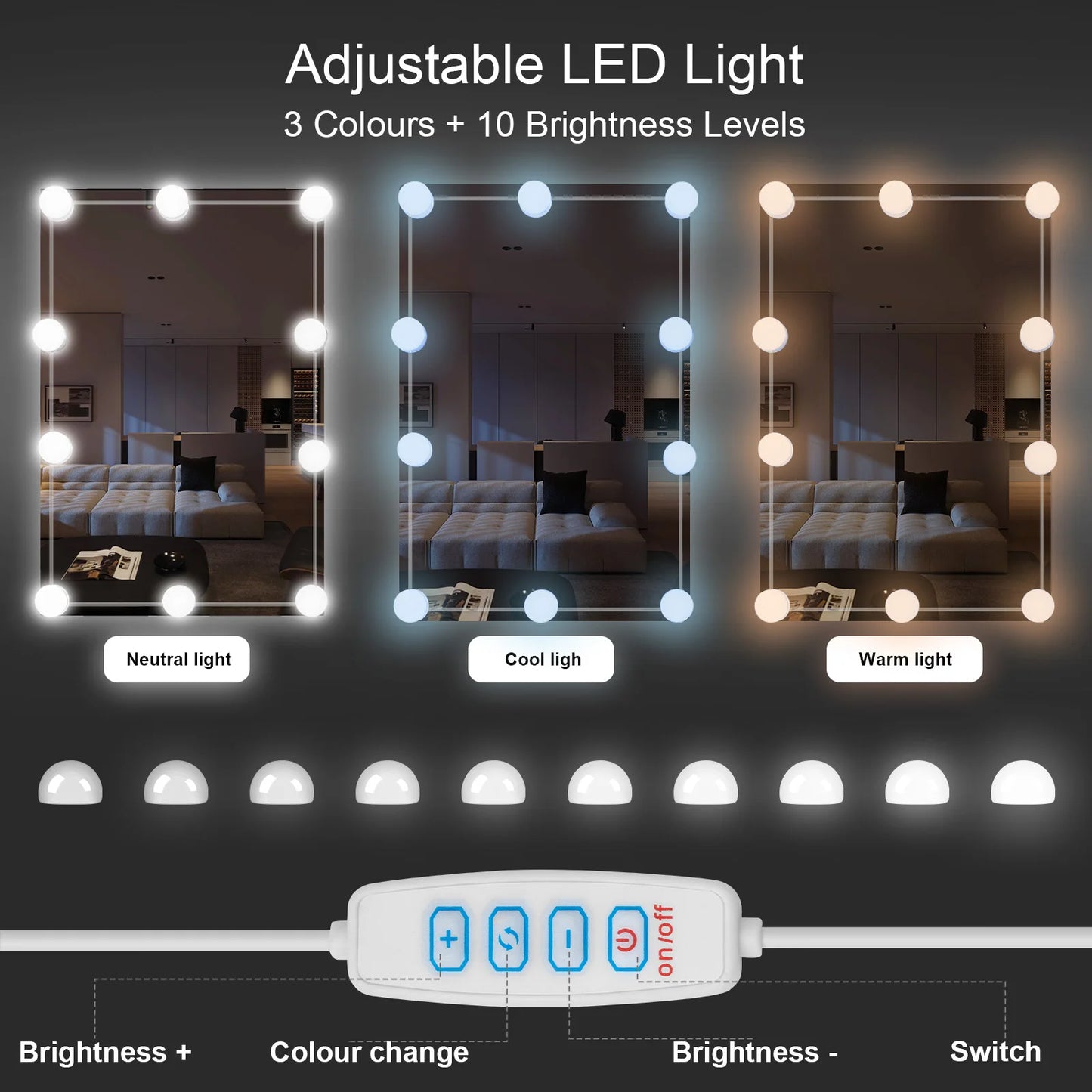 Luna Make-up Table with Chair & LED Mirror