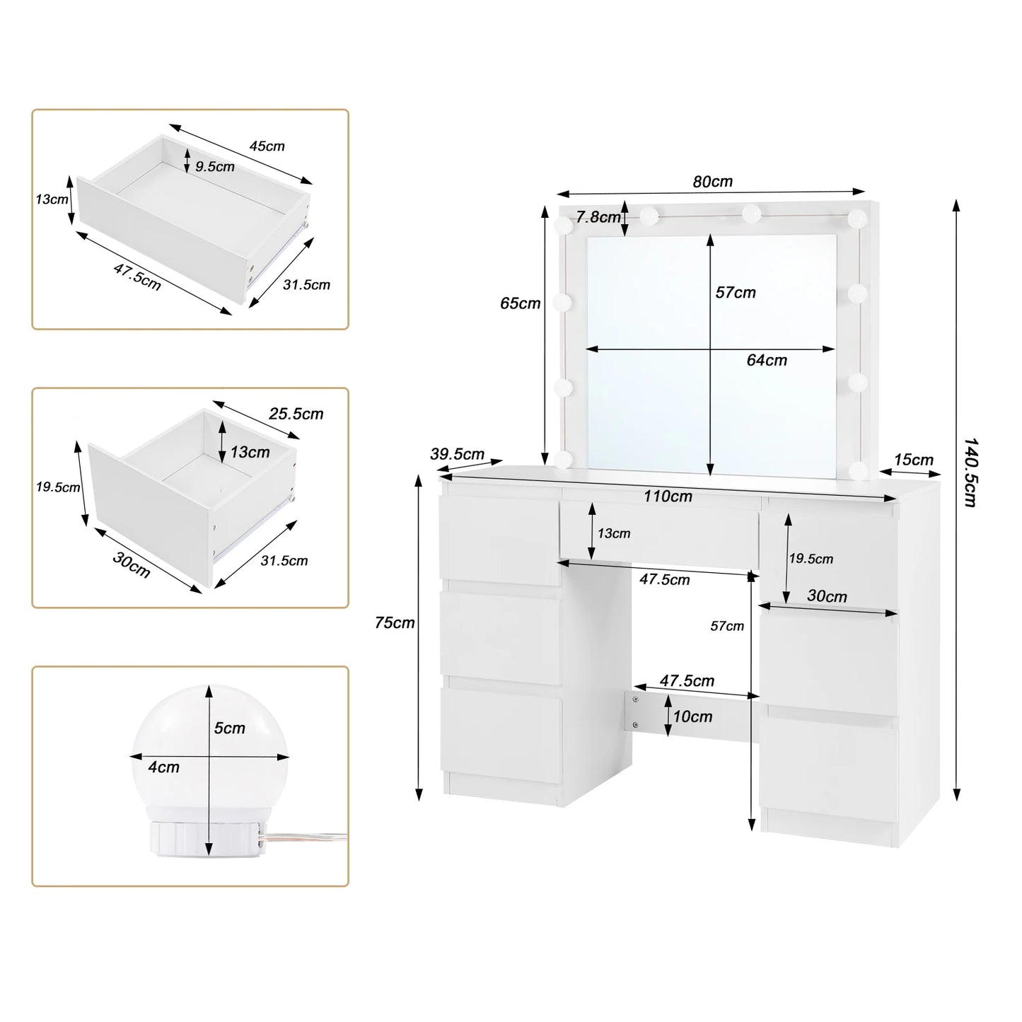 Aurelien Make-up Table with LED Mirror