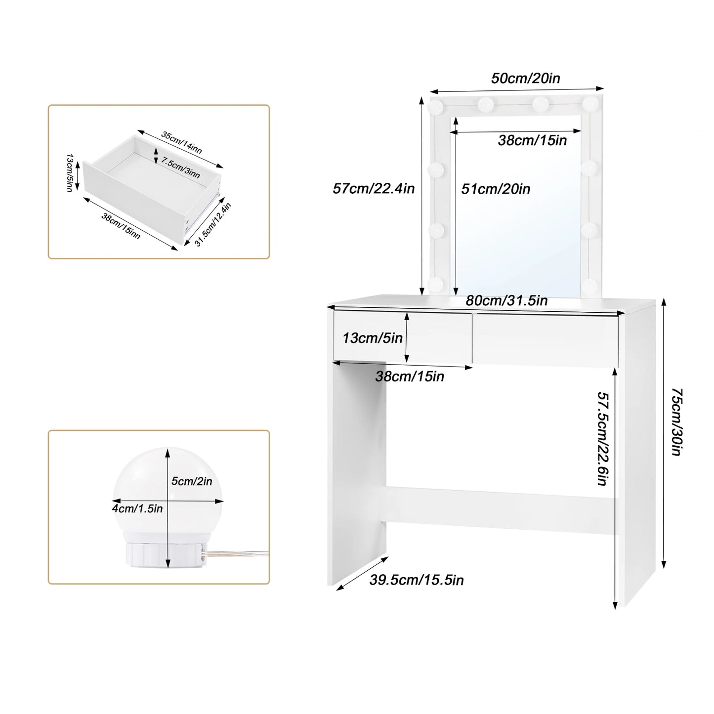 Roza Make-up Table with LED Mirror