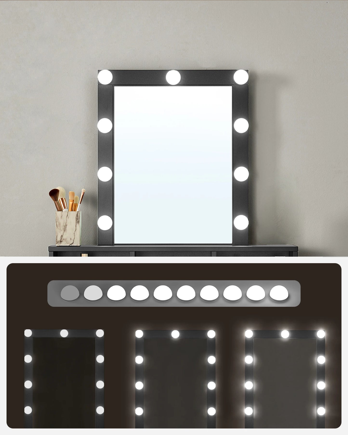 Roza Black Make-up Table with LED Mirror