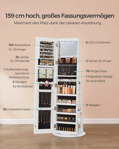 NEW Elegant LED Mirror Jewelry Cabinet