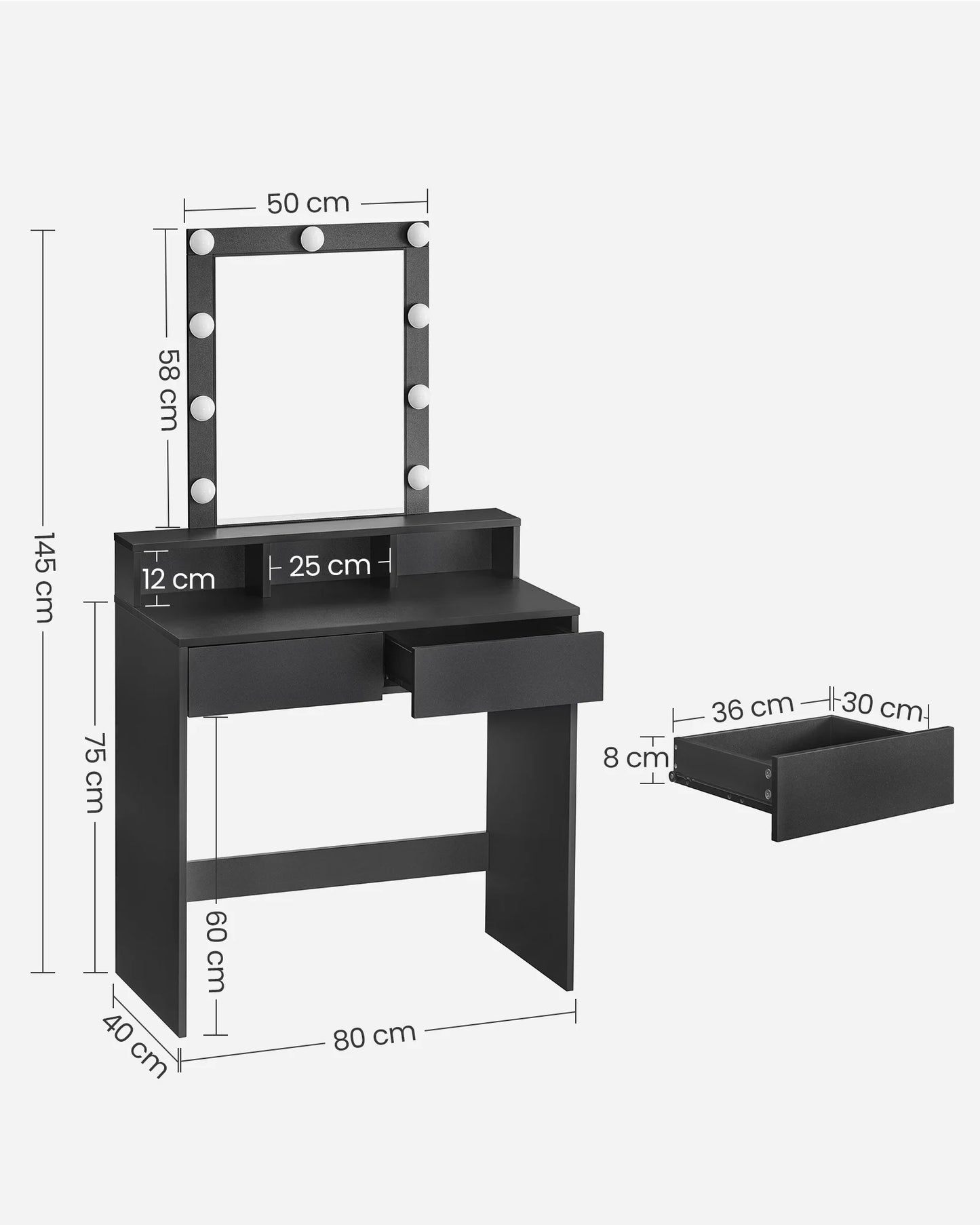 Roza Black Make-up Table with LED Mirror