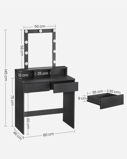 Roza Black Make-up Table with LED Mirror