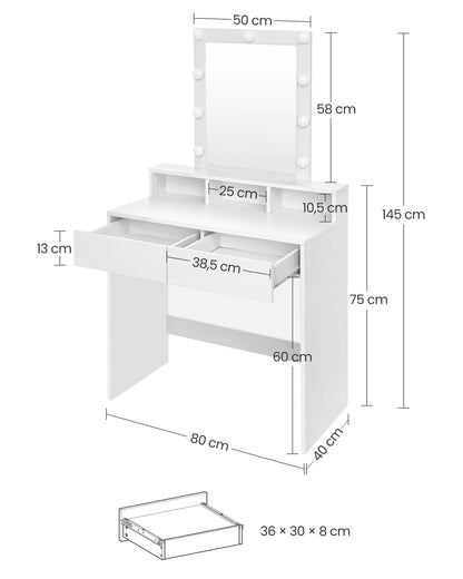 Roza Black Make-up Table with LED Mirror