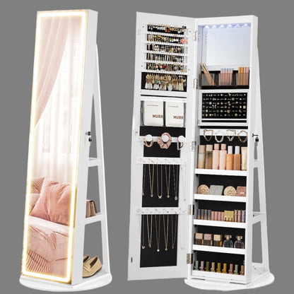 NEW Elegant LED Mirror Jewelry Cabinet
