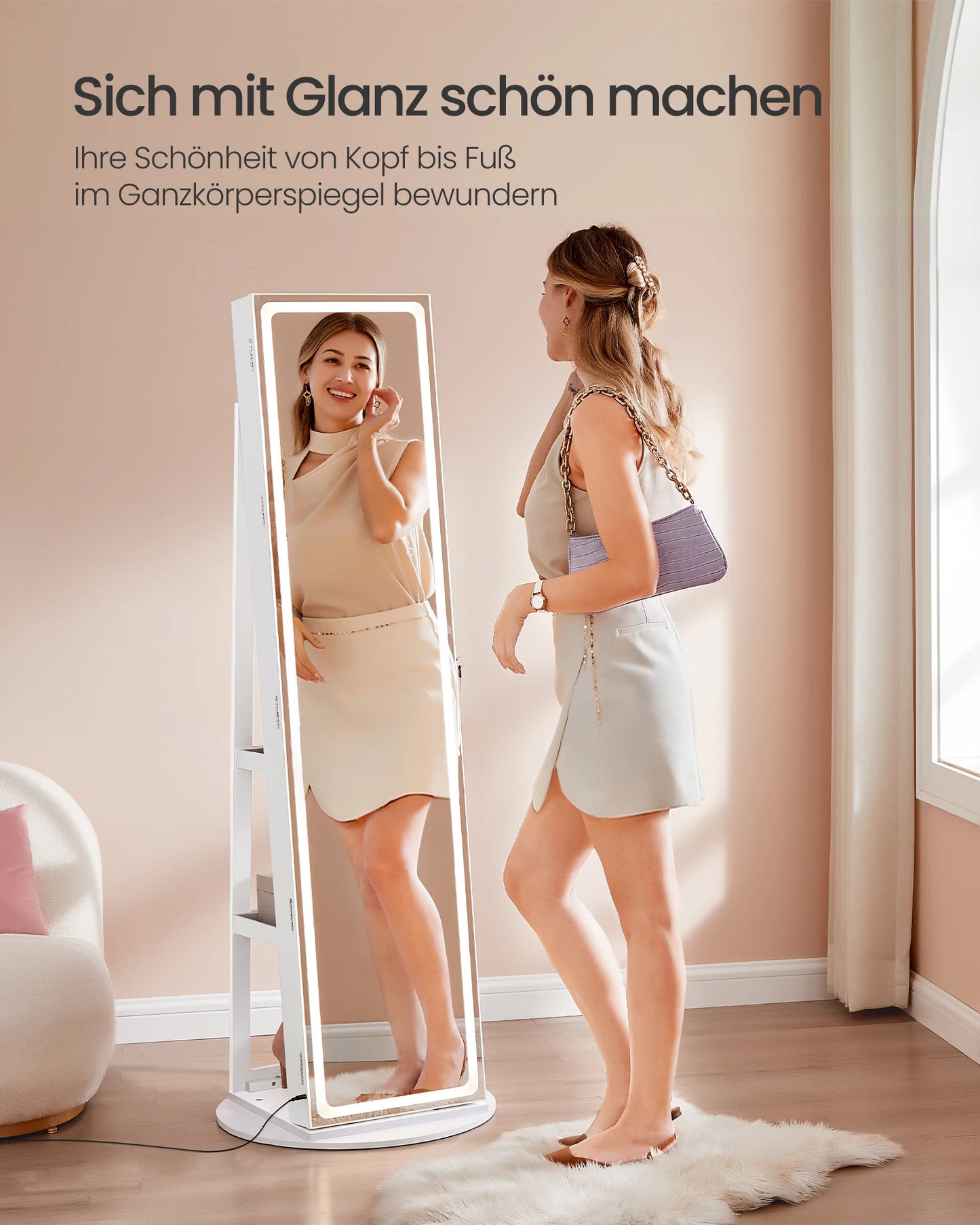 NEW Elegant LED Mirror Jewelry Cabinet
